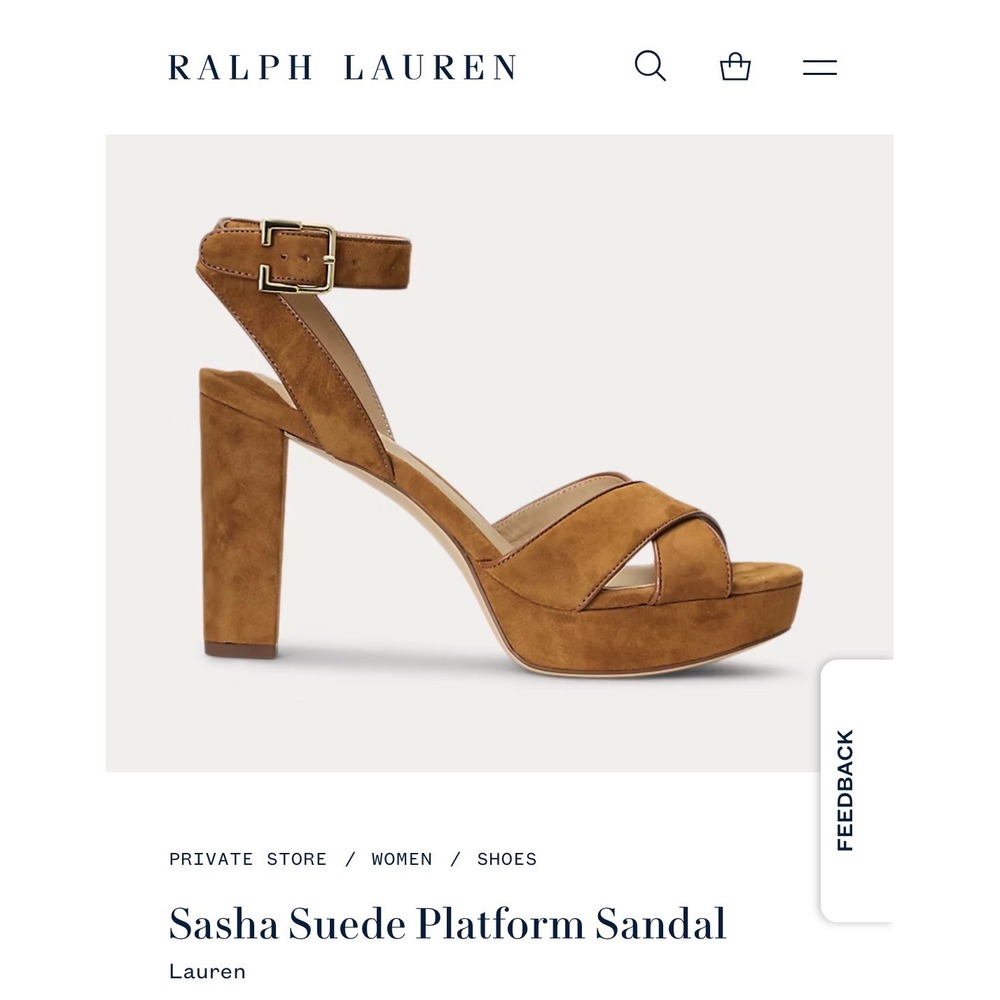 Lauren Ralph Lauren Sasha Tan Suede Platform Block Heel Sandals 9 40323-F23 - Picture 12 of 14